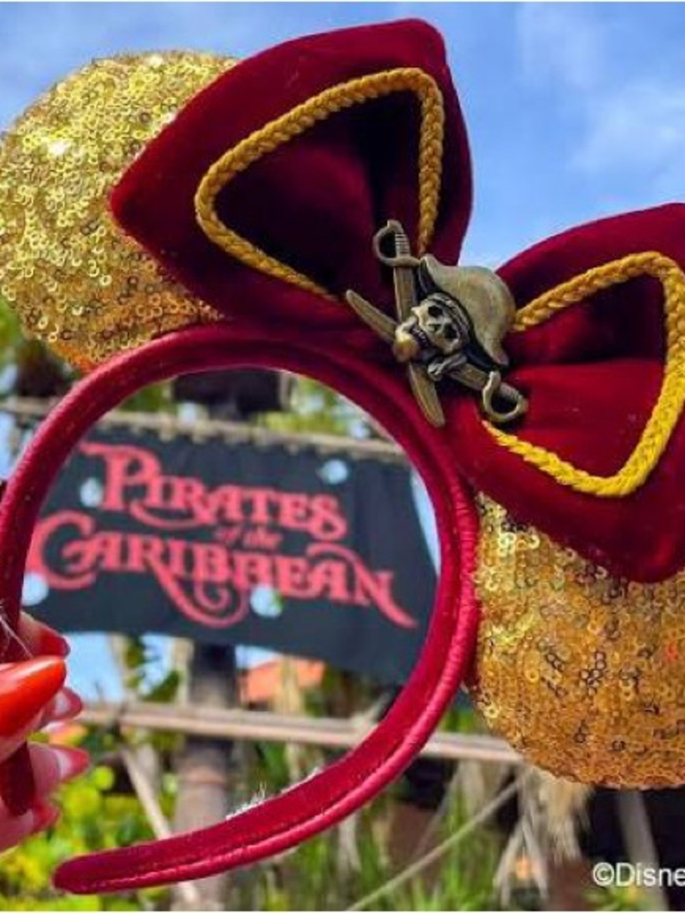 Disney loungefly Pirates of the Caribbean Sequin Ear Headband - Gold & Burgundy